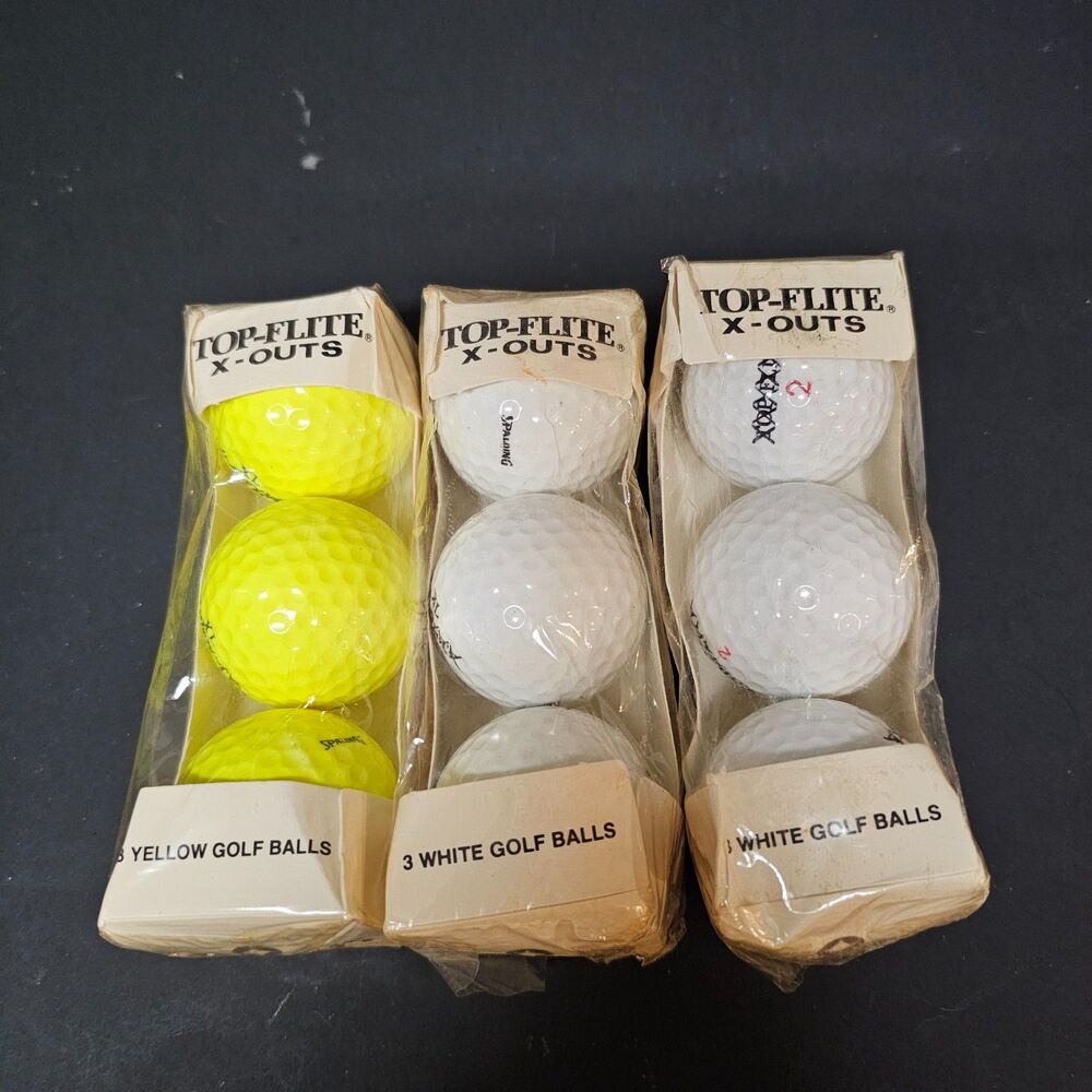 Spalding Top-Flite X-Outs Golf Balls 3 Packs of 3 NOS White Yellow Vtg 1982